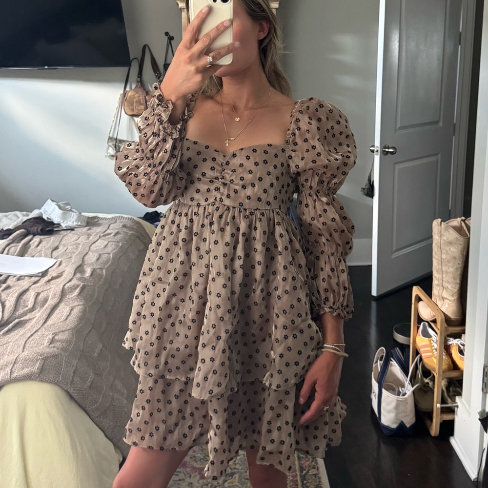 fab'rik Brown Polka Dot Long Sleeve Dress